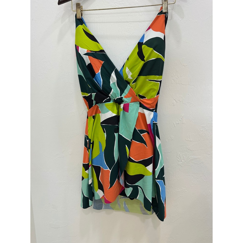 Anne Cole Swim Dress Women 16 Multicolor Good Tropical Wrap Front 20MD61028 - Picture 7 of 9